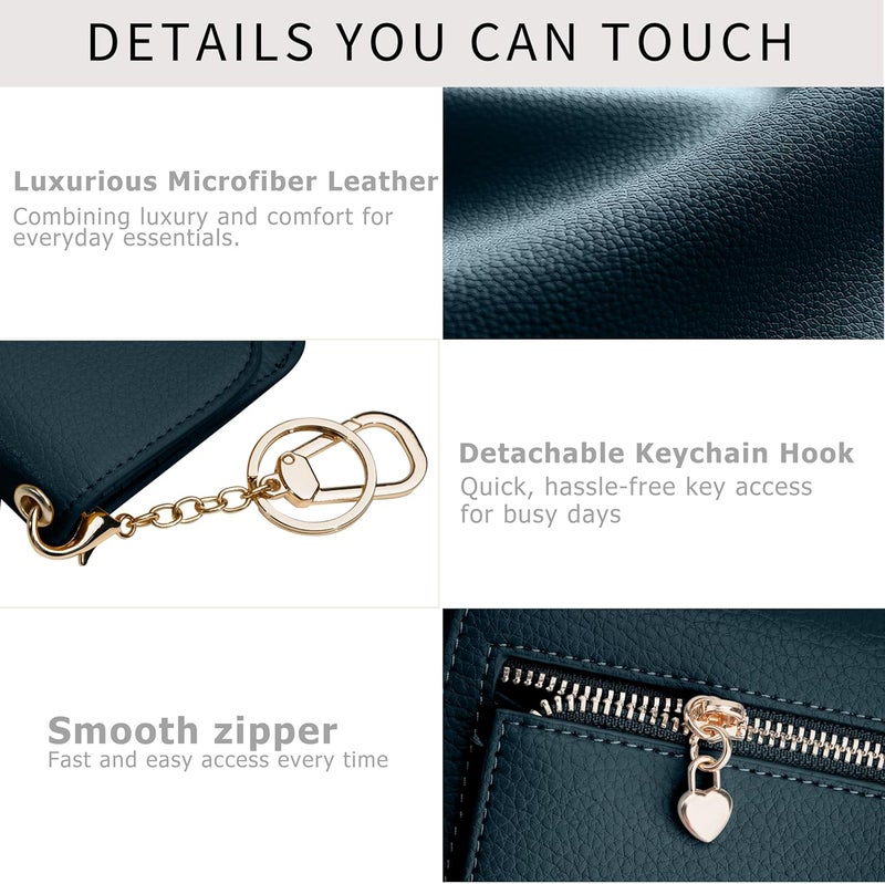 Sunpour Women Small Wallet RFID Blocking Slim Wallet with Coin Pocket Tri-Fold Credit Card Holder with ID Window and Keychain (Lake Blue) - Image 5